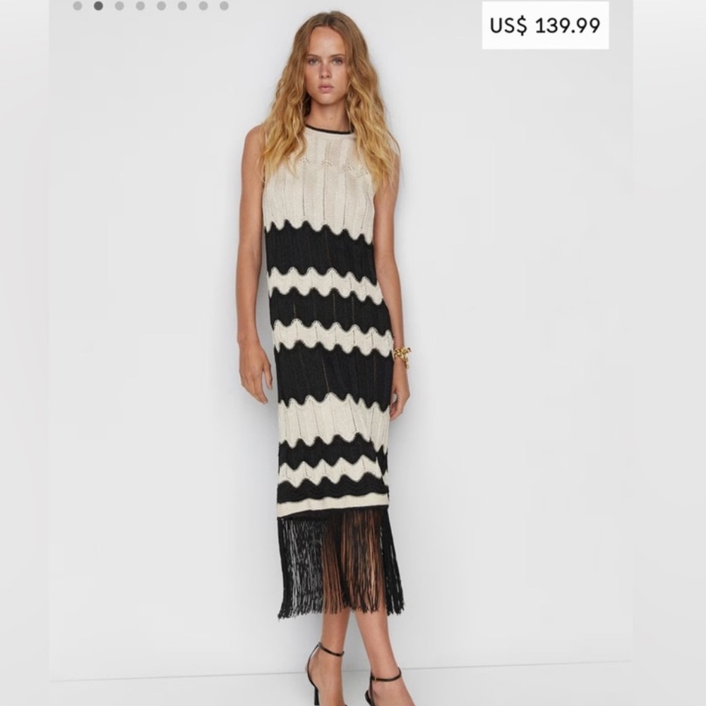 Mango fringe hem crochet dress